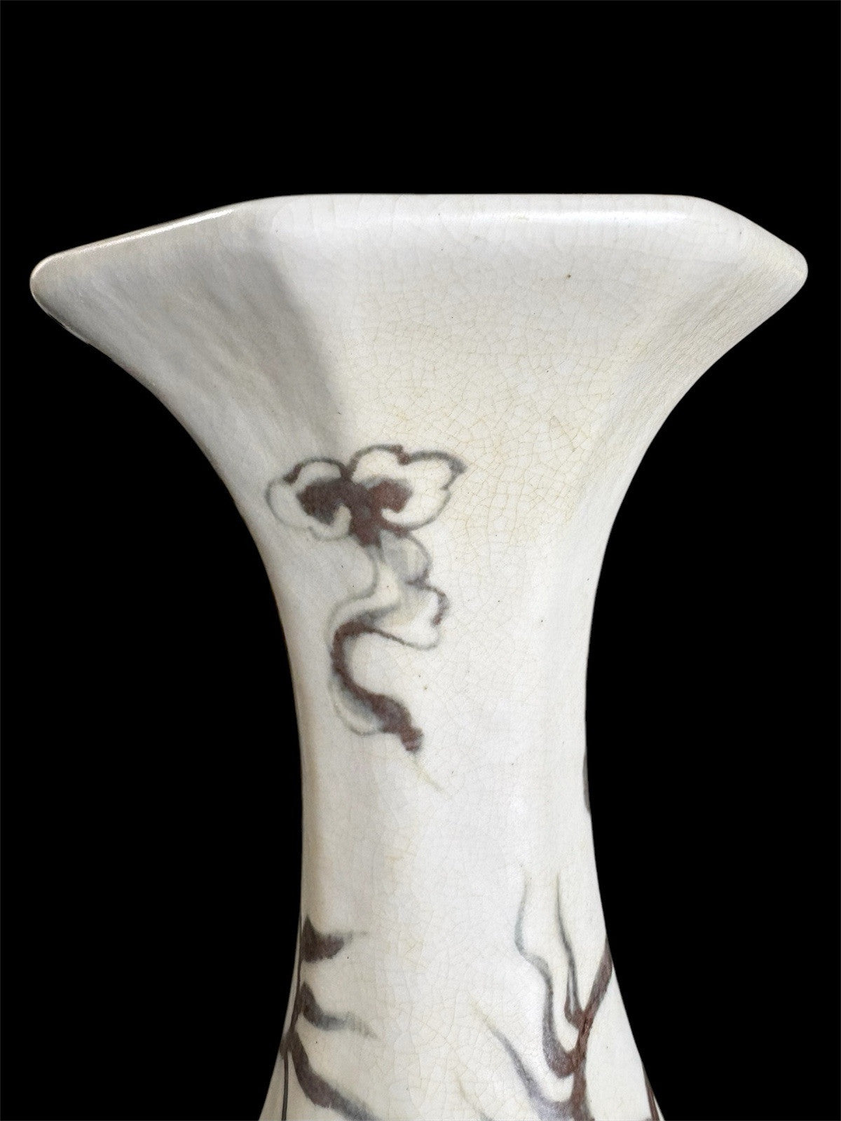 Pair 16” Chinese Brown Dragon Vases Yuan Style Crackle Glaze Republic Period