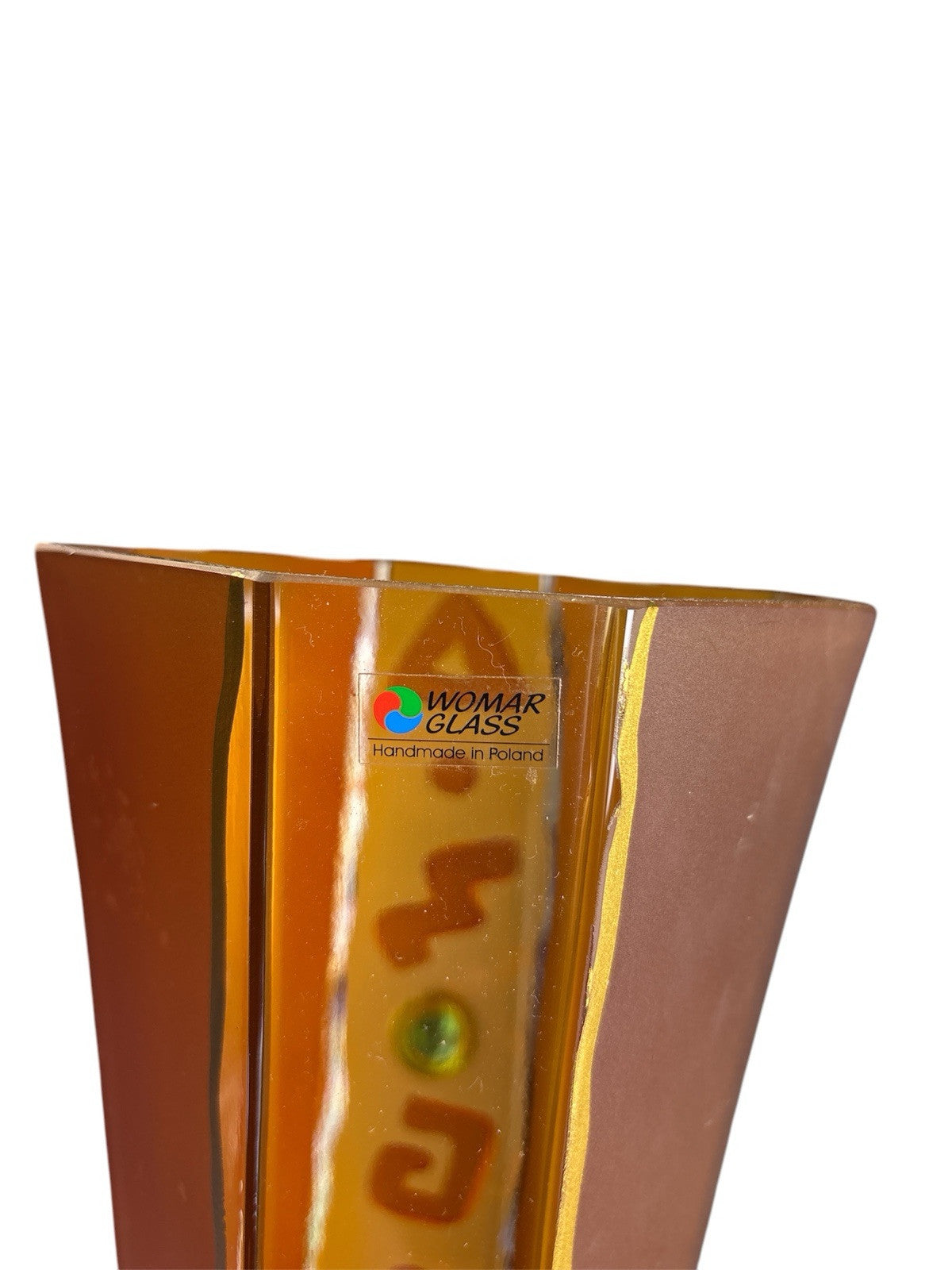19.5” Tall Womar Glass Orange and Frost Vase. Handmade in Poland
