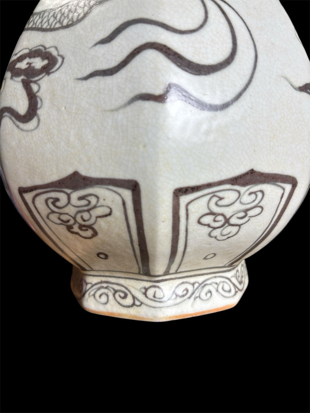 Pair 16” Chinese Brown Dragon Vases Yuan Style Crackle Glaze Republic Period