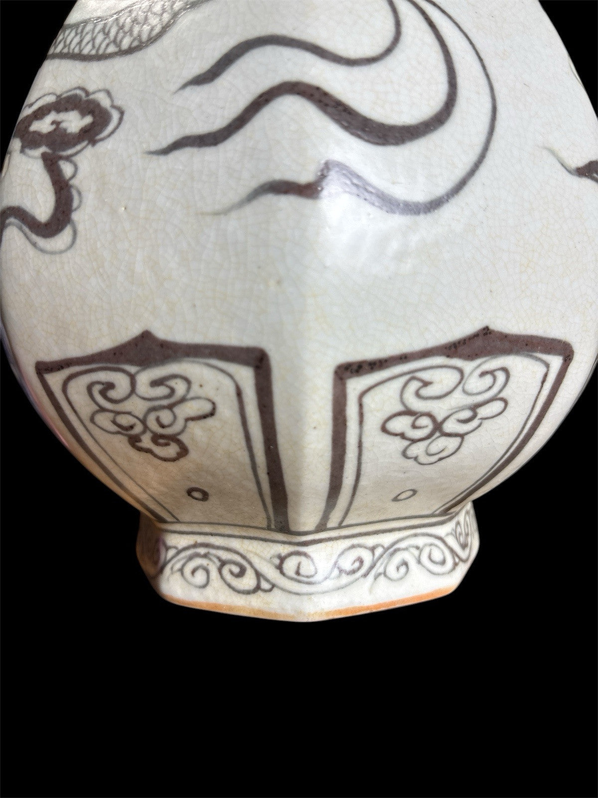 Pair 16” Chinese Brown Dragon Vases Yuan Style Crackle Glaze Republic Period