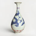 14” Chinese Blue & Red Dragon Vase Doucai Style Qing Republic Period Porcelain