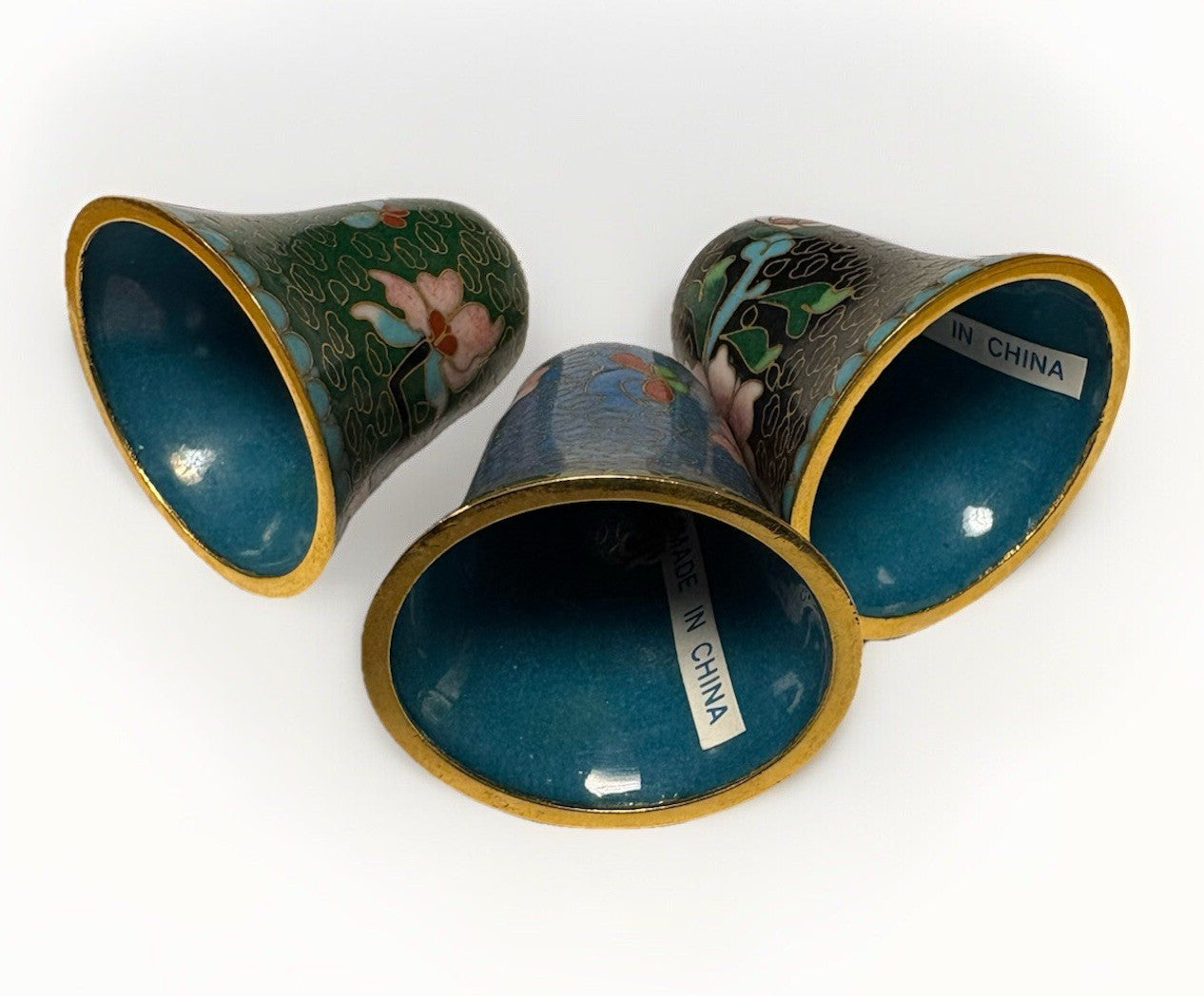 Set Of 3 Miniature Cloisonné Bells, 1 1/4" tall