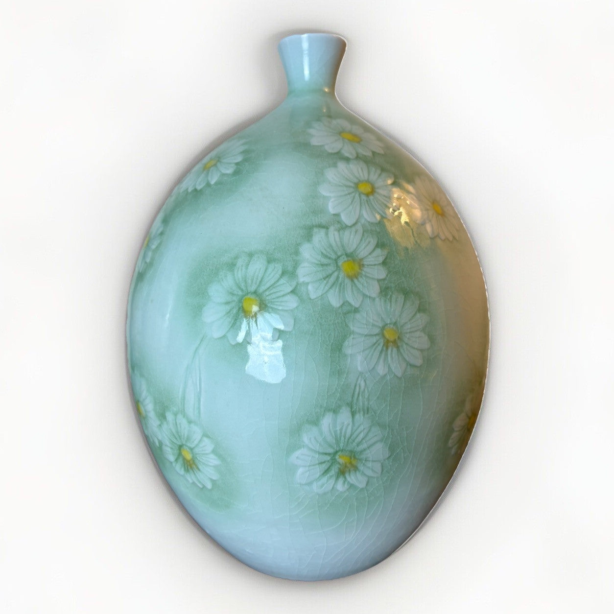 CELADON GREEN GLAZED Chinese Porcelain DAISY VASE 10”