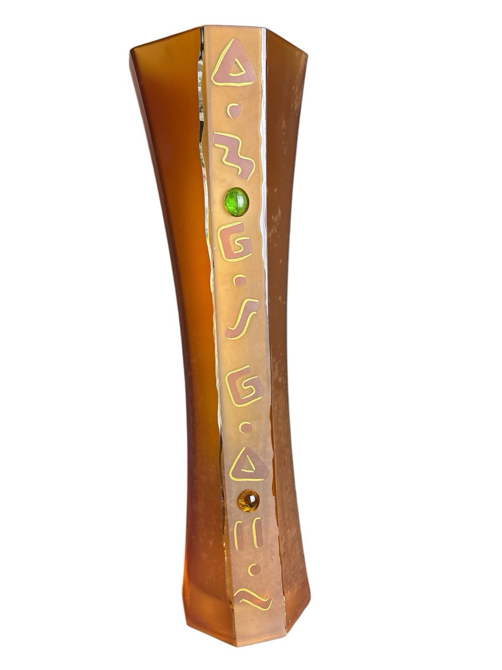 19.5” Tall Womar Glass Orange and Frost Vase. Handmade in Poland