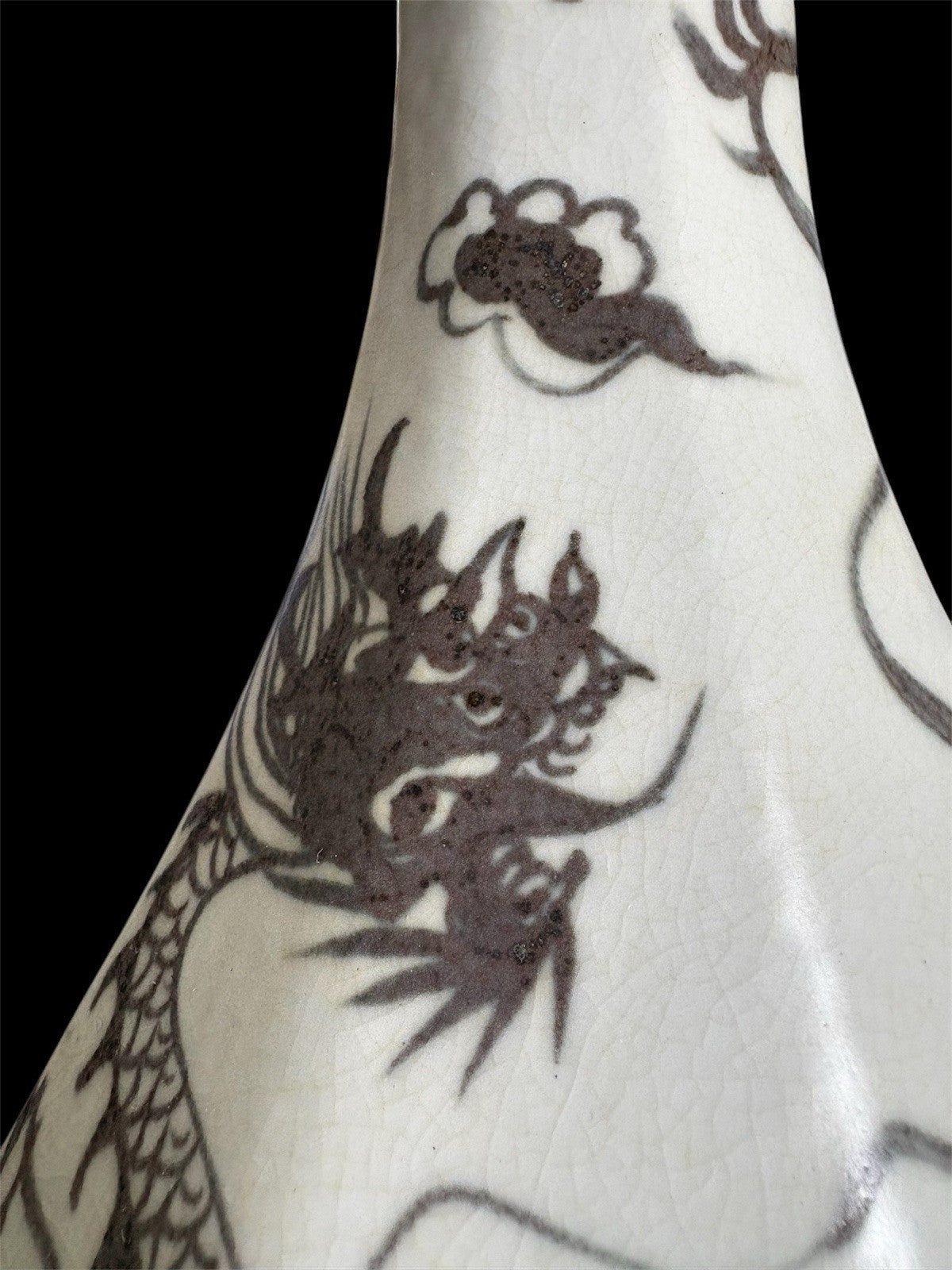 Pair 16” Chinese Brown Dragon Vases Yuan Style Crackle Glaze Republic Period