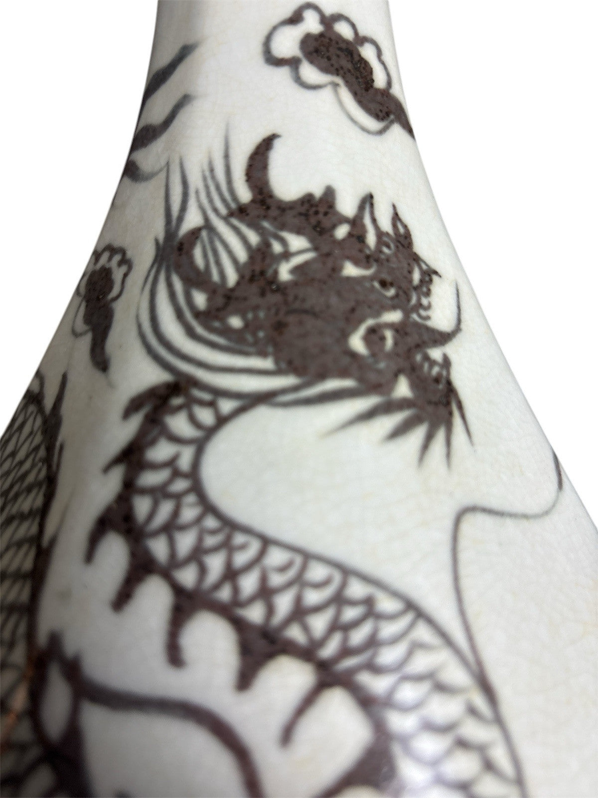 Pair 16” Chinese Brown Dragon Vases Yuan Style Crackle Glaze Republic Period