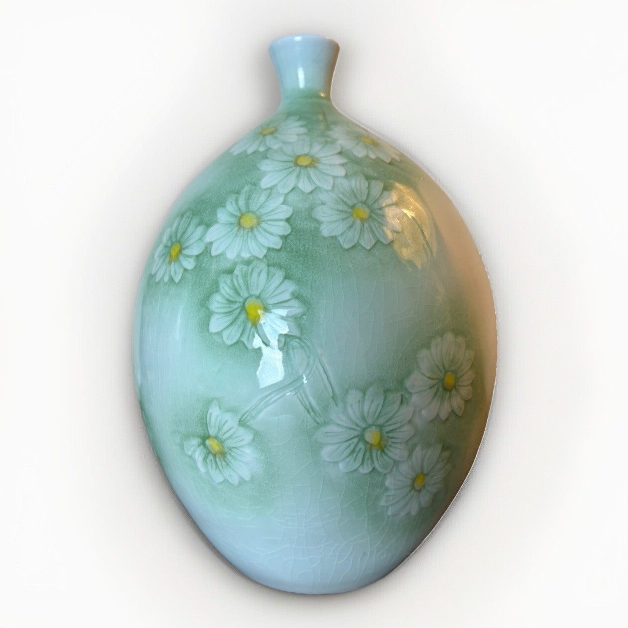 CELADON GREEN GLAZED Chinese Porcelain DAISY VASE 10”