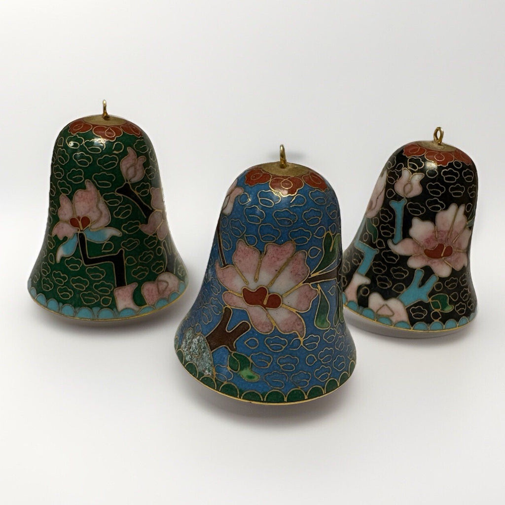 Set Of 3 Miniature Cloisonné Bells, 1 1/4" tall