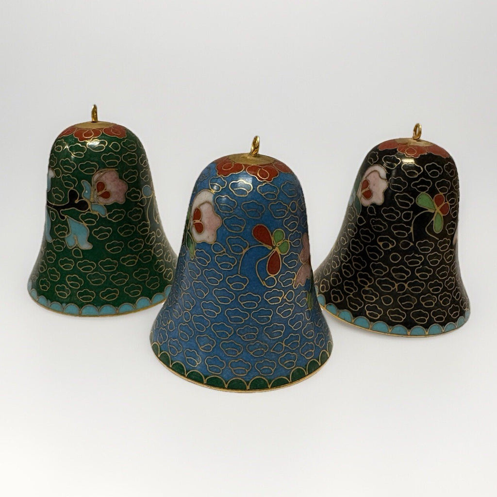 Set Of 3 Miniature Cloisonné Bells, 1 1/4" tall